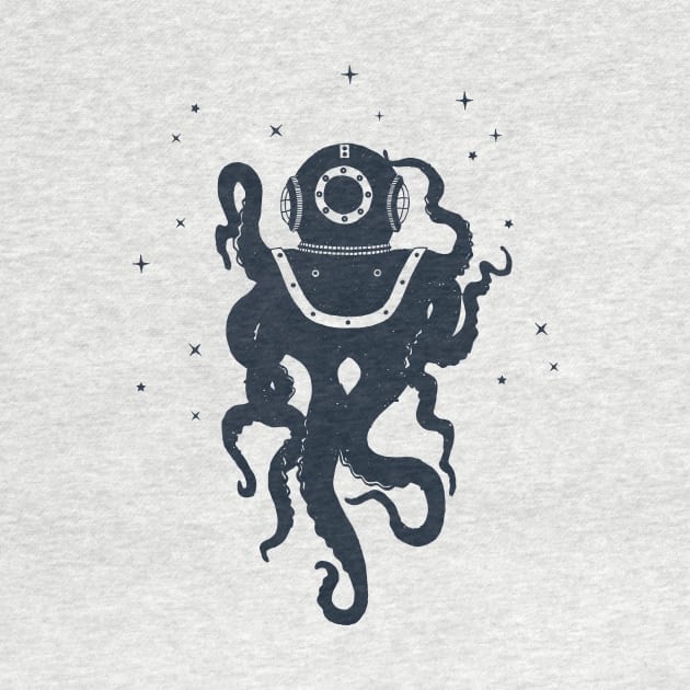 Creative Illustration With Octopus In Diving Helmet.  Adventure, And Nautical by SlothAstronaut